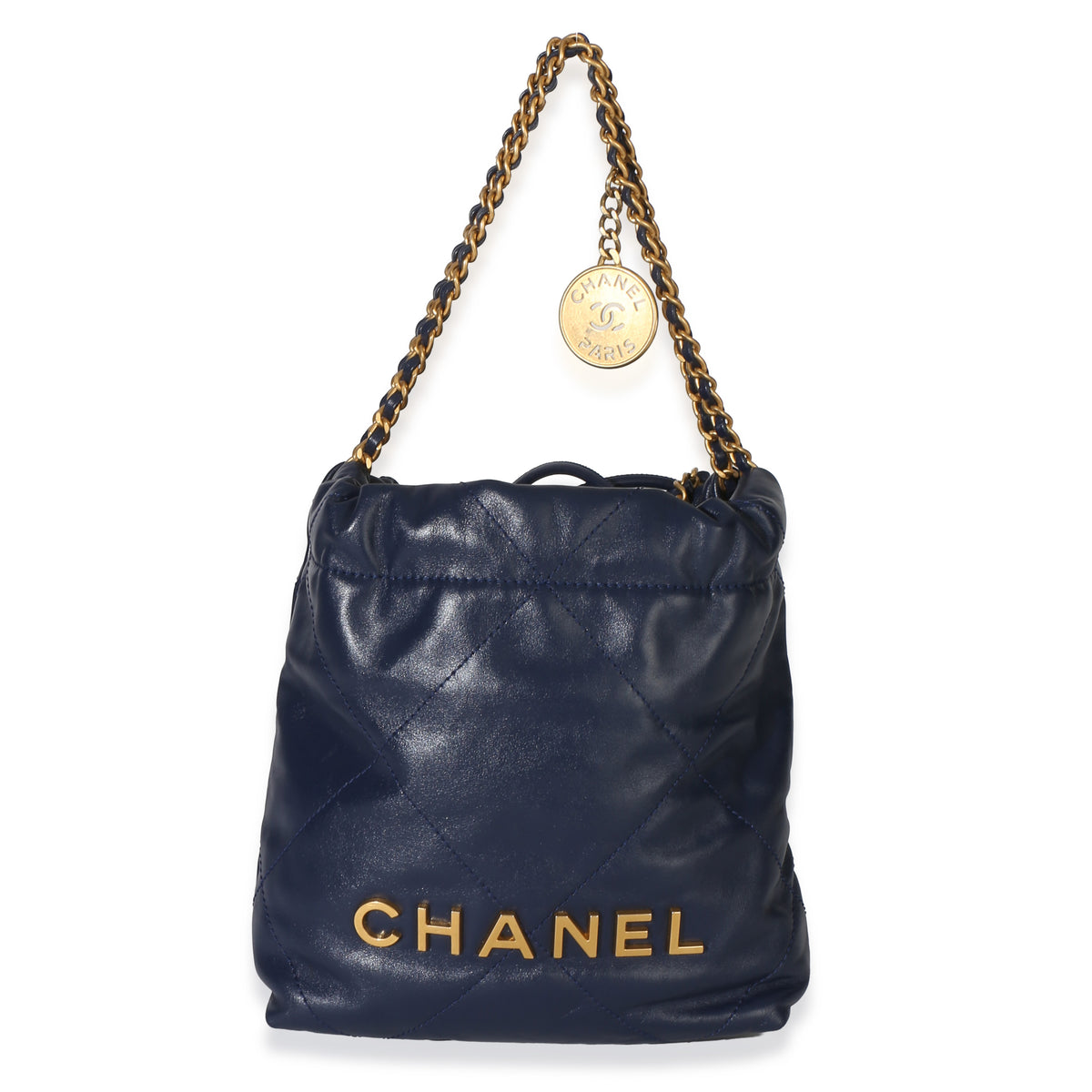 Chanel Navy Quilted Calfskin  22 Mini Hobo Handbag fv