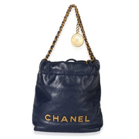 Chanel Navy Quilted Calfskin  22 Mini Hobo Handbag fv