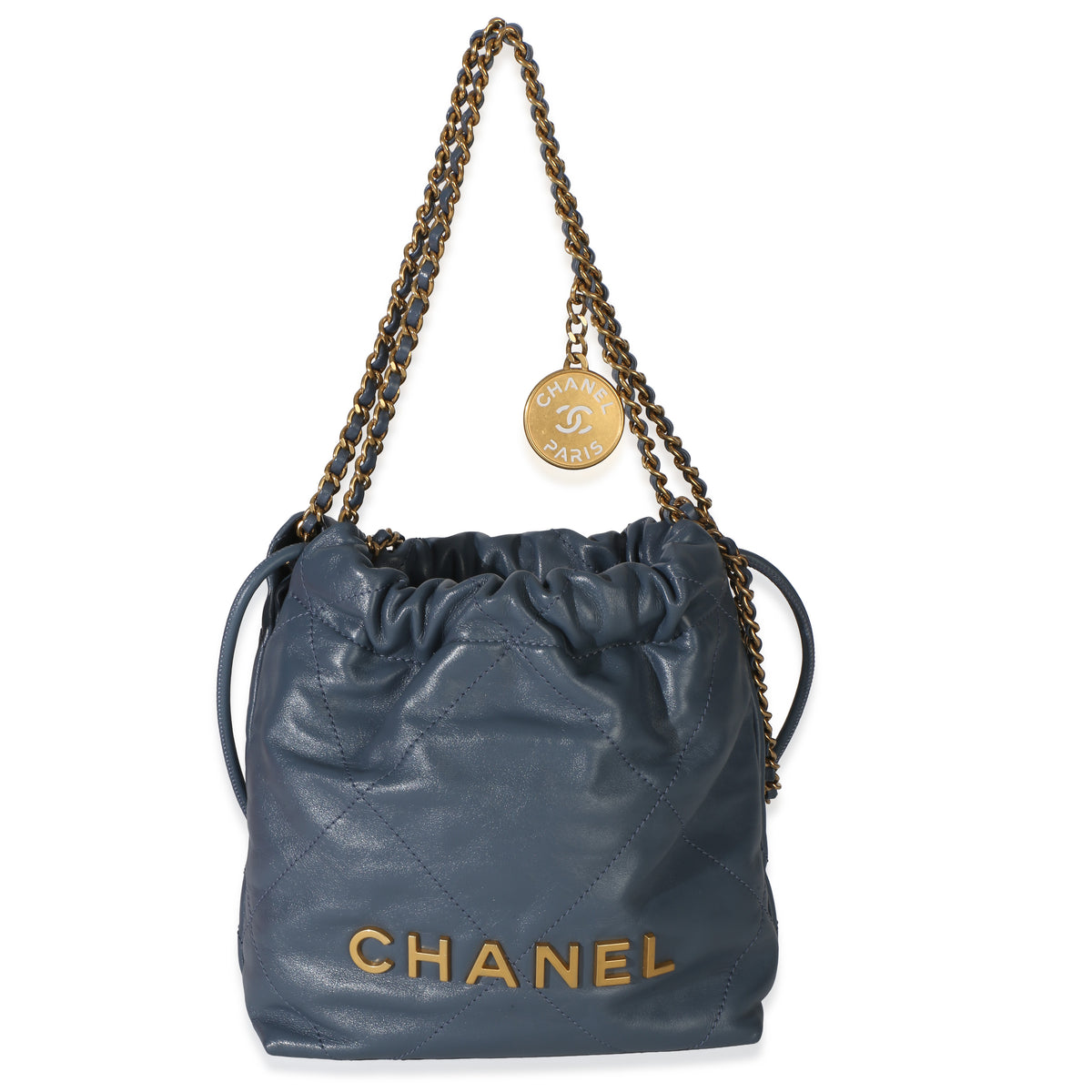 Chanel Blue Quilted Calfskin  22 Mini Hobo Handbag fv