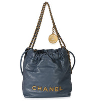Chanel Blue Quilted Calfskin  22 Mini Hobo Handbag fv