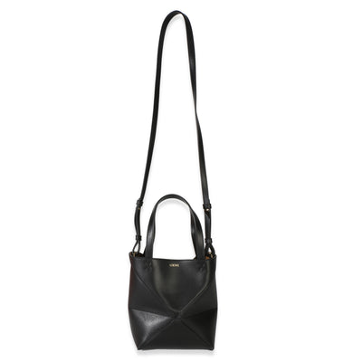 Loewe Black Shiny Calfskin Mini Puzzle Fold Tote Handbag 1