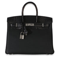 Hermès Black Togo Mississippiensis Matte Alligator Touch Birkin 25 PHW Handbag fv