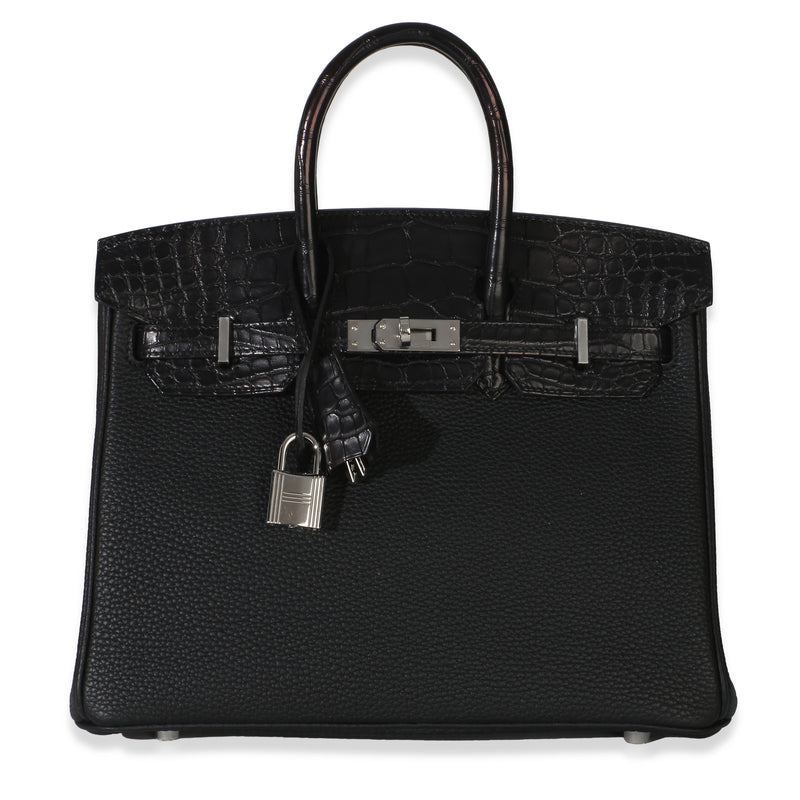 Hermès Black Togo Mississippiensis Matte Alligator Touch Birkin 25 PHW Handbag fv