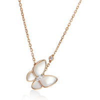 Van Cleef & Arpels Rose Gold Mother Of Pearl and Diamond Two Butterfly Pendant 3
