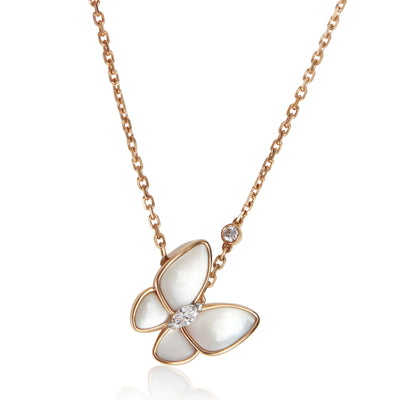 Van Cleef & Arpels Rose Gold Mother Of Pearl and Diamond Two Butterfly Pendant fv