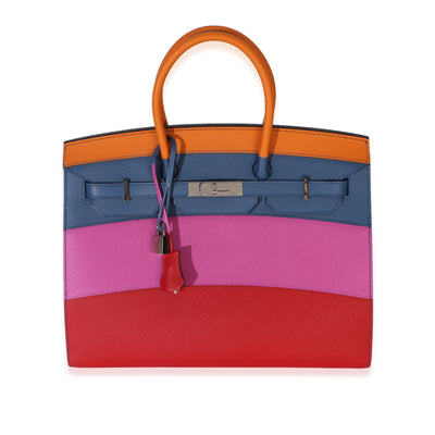 Hermès Abricot Agate Magnolia Rouge Casaque Epsom Sunset Sellier Birkin 35 PHW Handbag fv