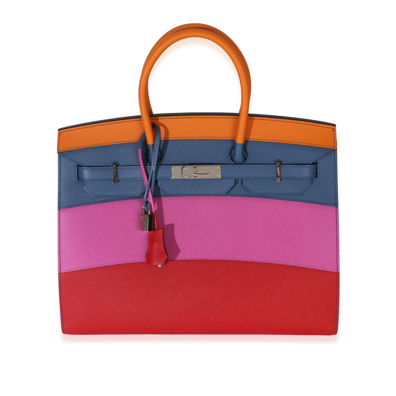 Hermès Abricot Agate Magnolia Rouge Casaque Epsom Sunset Sellier Birkin 35 PHW Handbag fv
