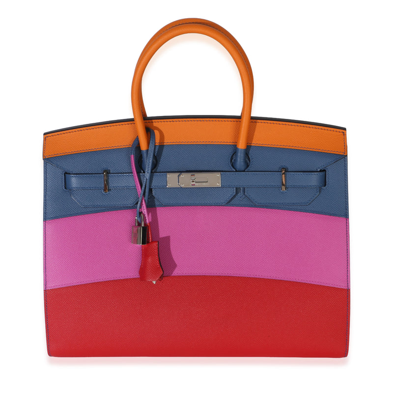 Hermès Abricot Agate Magnolia Rouge Casaque Epsom Sunset Sellier Birkin 35 PHW Handbag fv