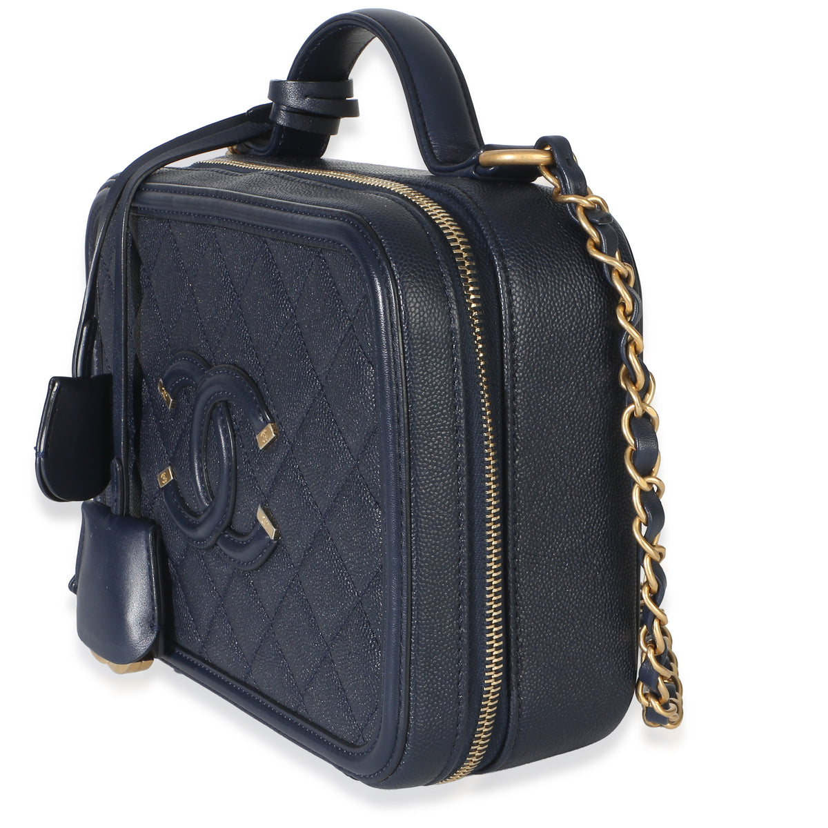 Chanel Navy Quilted Caviar Medium Filigree Vanity Case Handbag 2