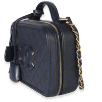 Chanel Navy Quilted Caviar Medium Filigree Vanity Case Handbag 2