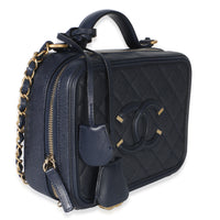 Chanel Navy Quilted Caviar Medium Filigree Vanity Case Handbag 3