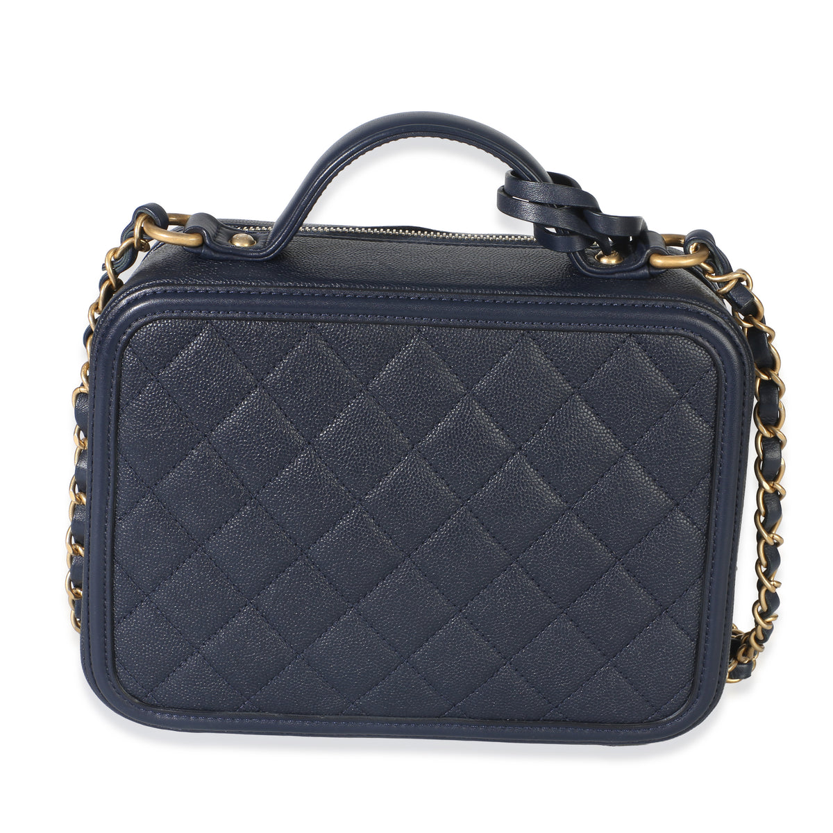 Chanel Navy Quilted Caviar Medium Filigree Vanity Case Handbag 4