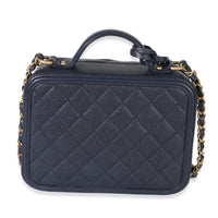 Chanel Navy Quilted Caviar Medium Filigree Vanity Case Handbag 4