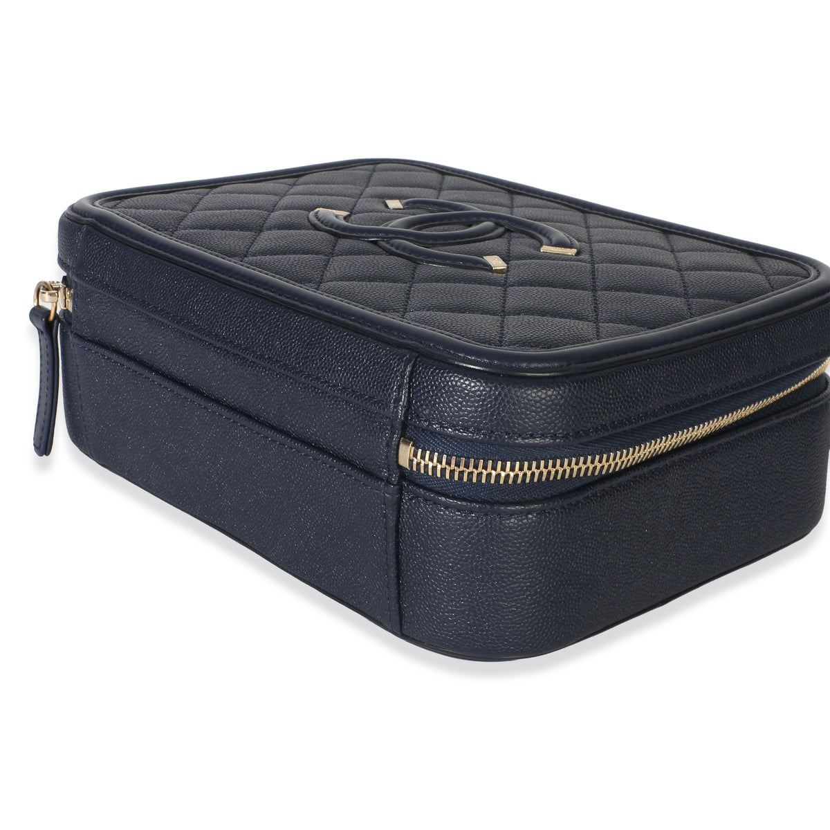 Chanel Navy Quilted Caviar Medium Filigree Vanity Case Handbag 6