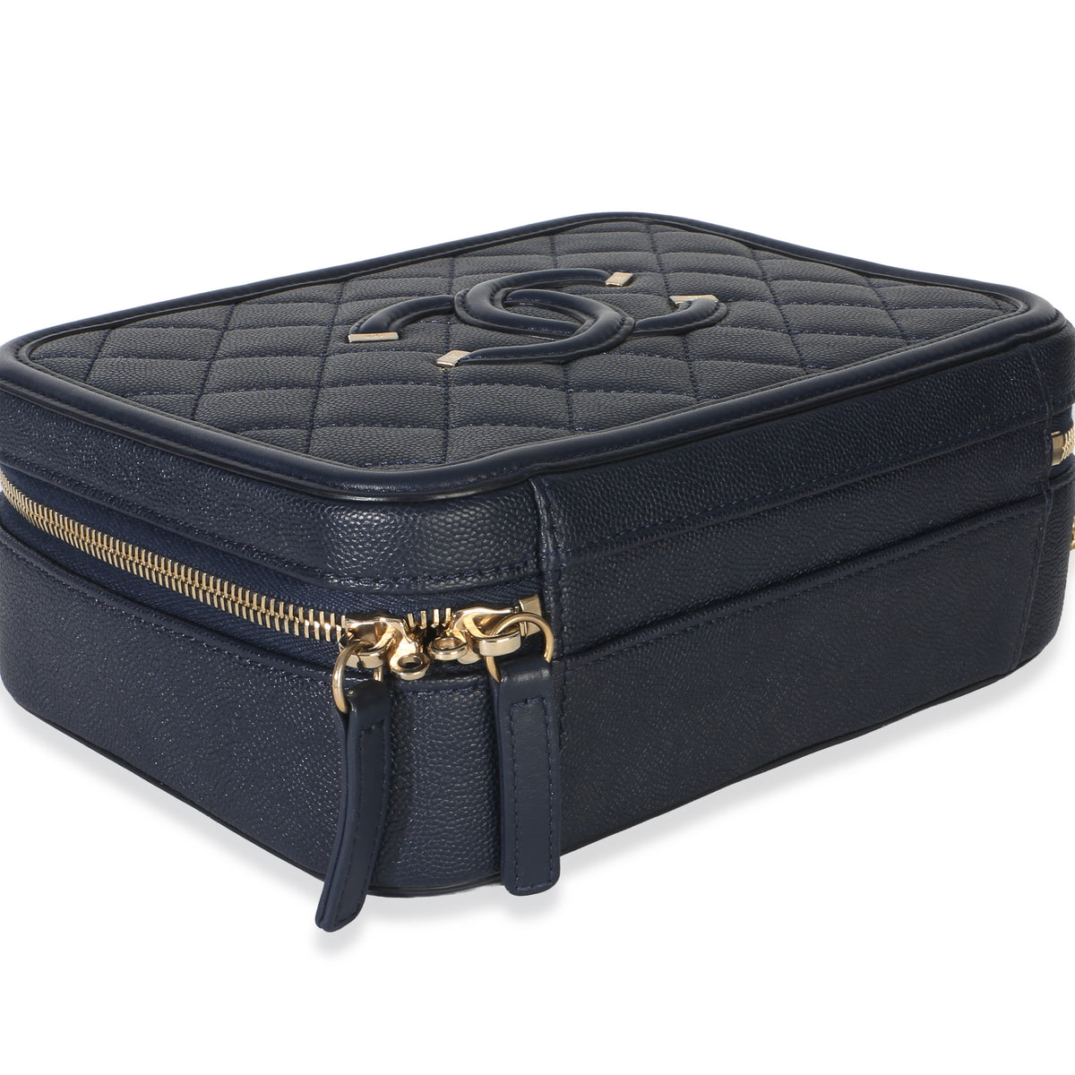 Chanel Navy Quilted Caviar Medium Filigree Vanity Case Handbag 7