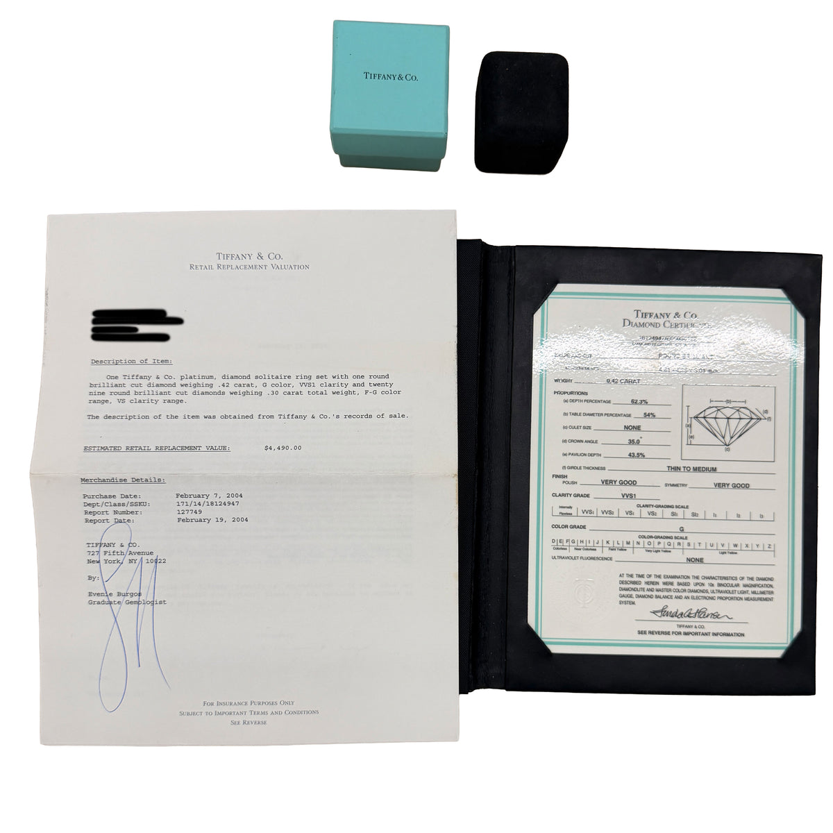 Tiffany & Co. 0.42 ct Round Brilliant Diamond Ribbon Engagement Ring box