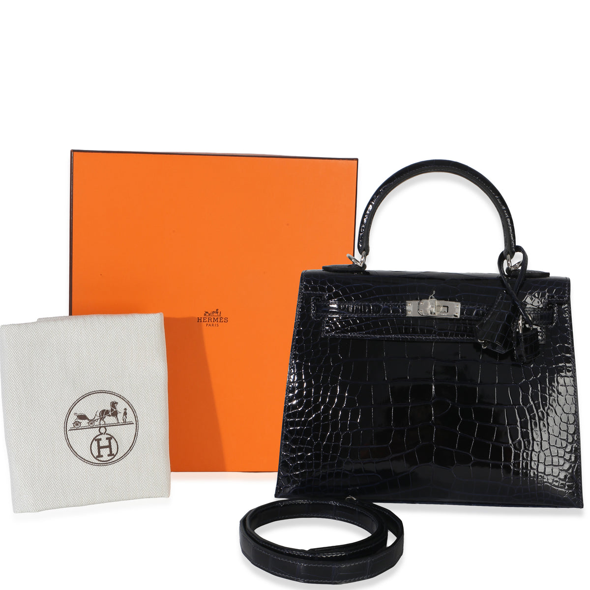 Hermès Bleu Marine Shiny Alligator Mississippiensis Sellier Kelly 25 PHW Handbag 10
