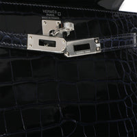 Hermès Bleu Marine Shiny Alligator Mississippiensis Sellier Kelly 25 PHW Handbag 8