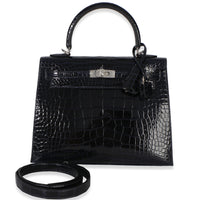 Hermès Bleu Marine Mississippiensis Shiny Alligator Sellier Kelly 25 PHW Handbag fv