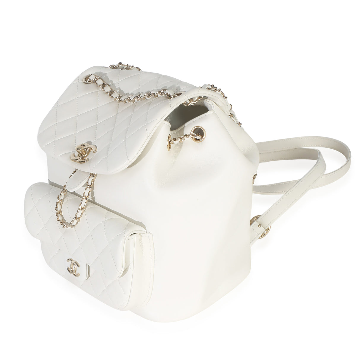 Chanel White Quilted Lambskin Small Duma Drawstring Backpack Handbag 2