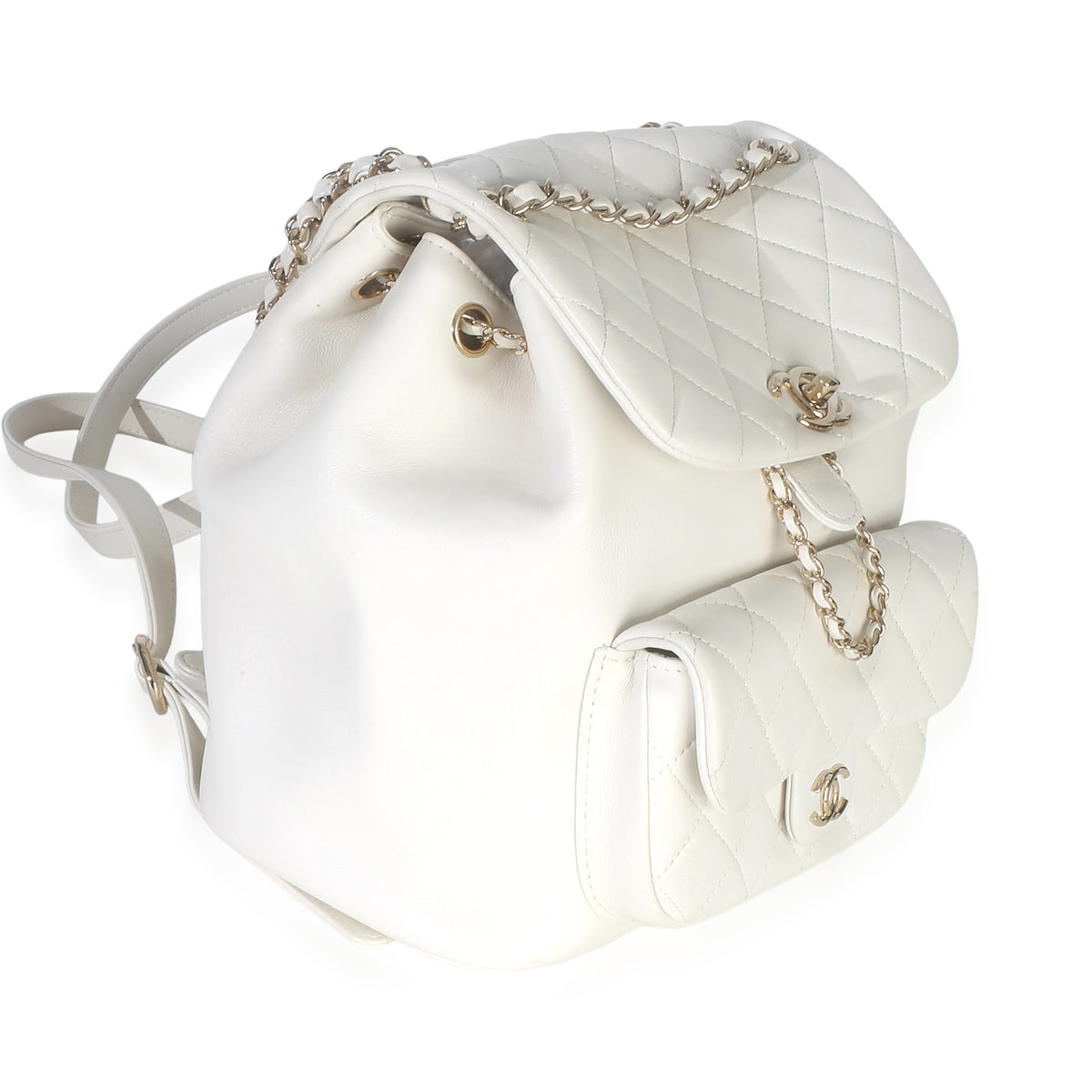 Chanel White Quilted Lambskin Small Duma Drawstring Backpack Handbag 3