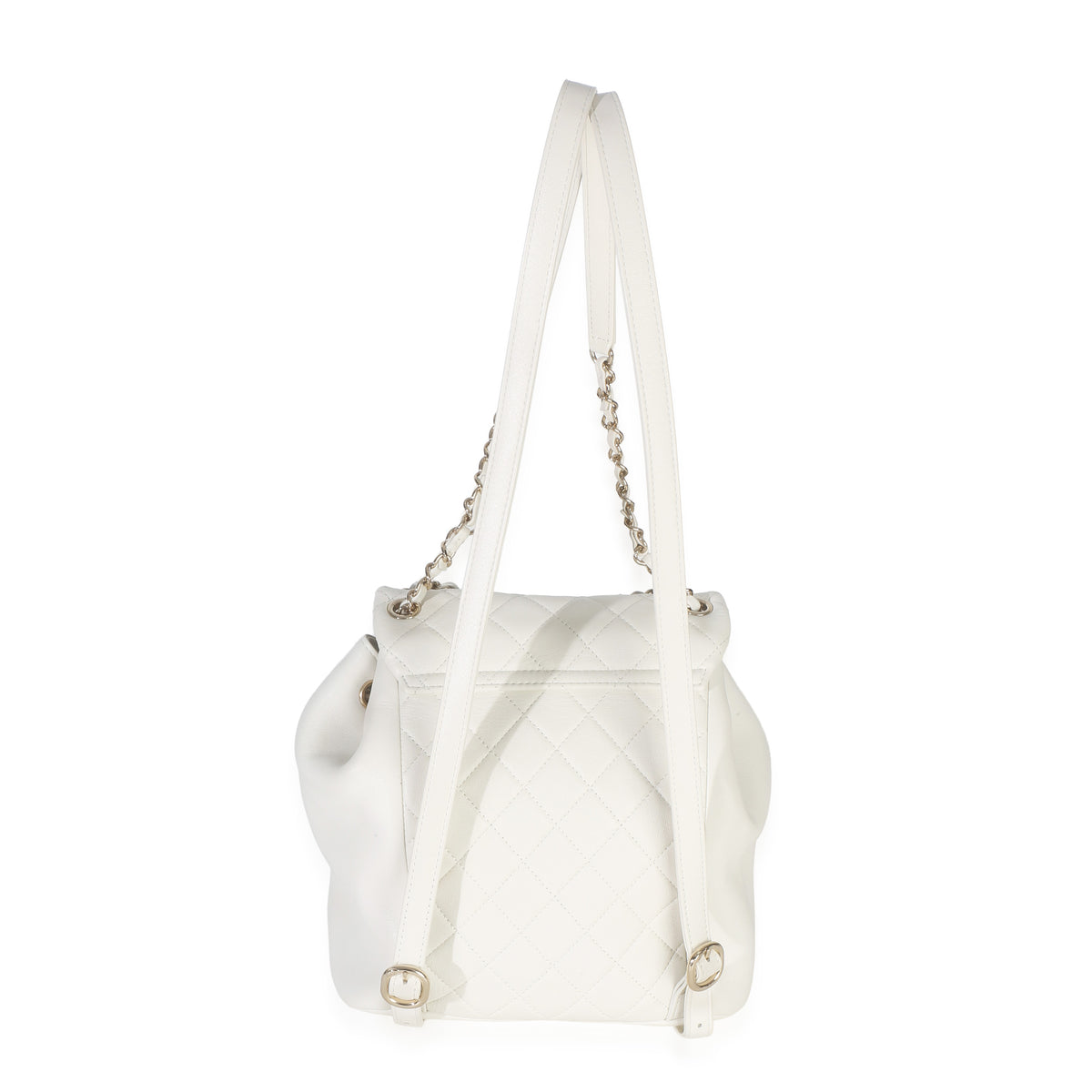 Chanel White Quilted Lambskin Small Duma Drawstring Backpack Handbag 4