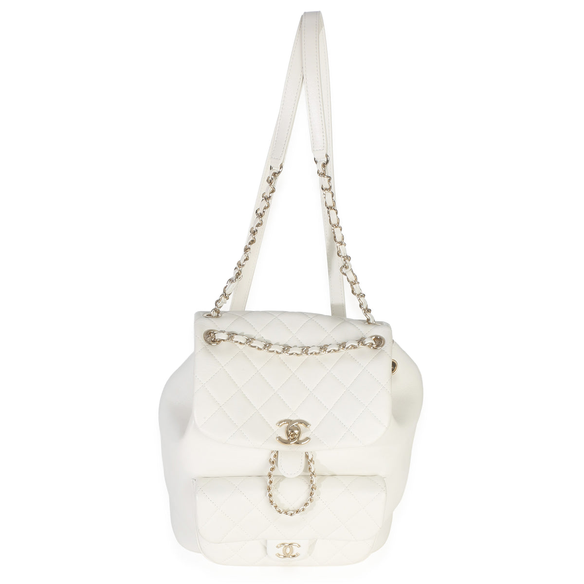 Chanel White Quilted Lambskin Small Duma Drawstring Backpack Handbag 5