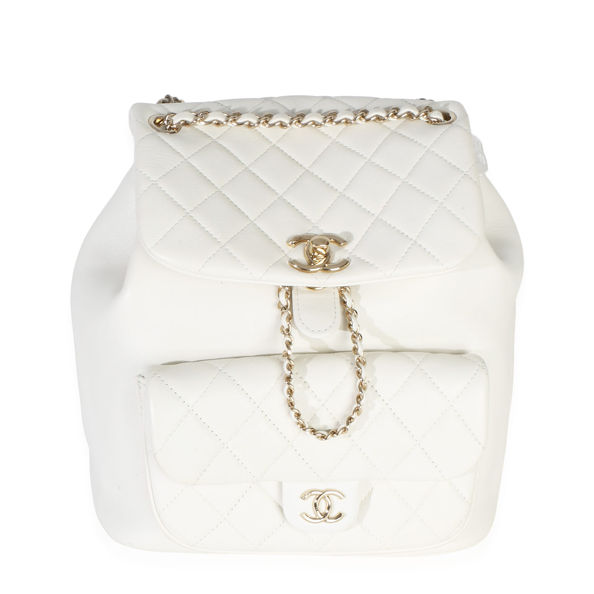 Chanel White Quilted Lambskin Small Duma Drawstring Backpack Handbag fv