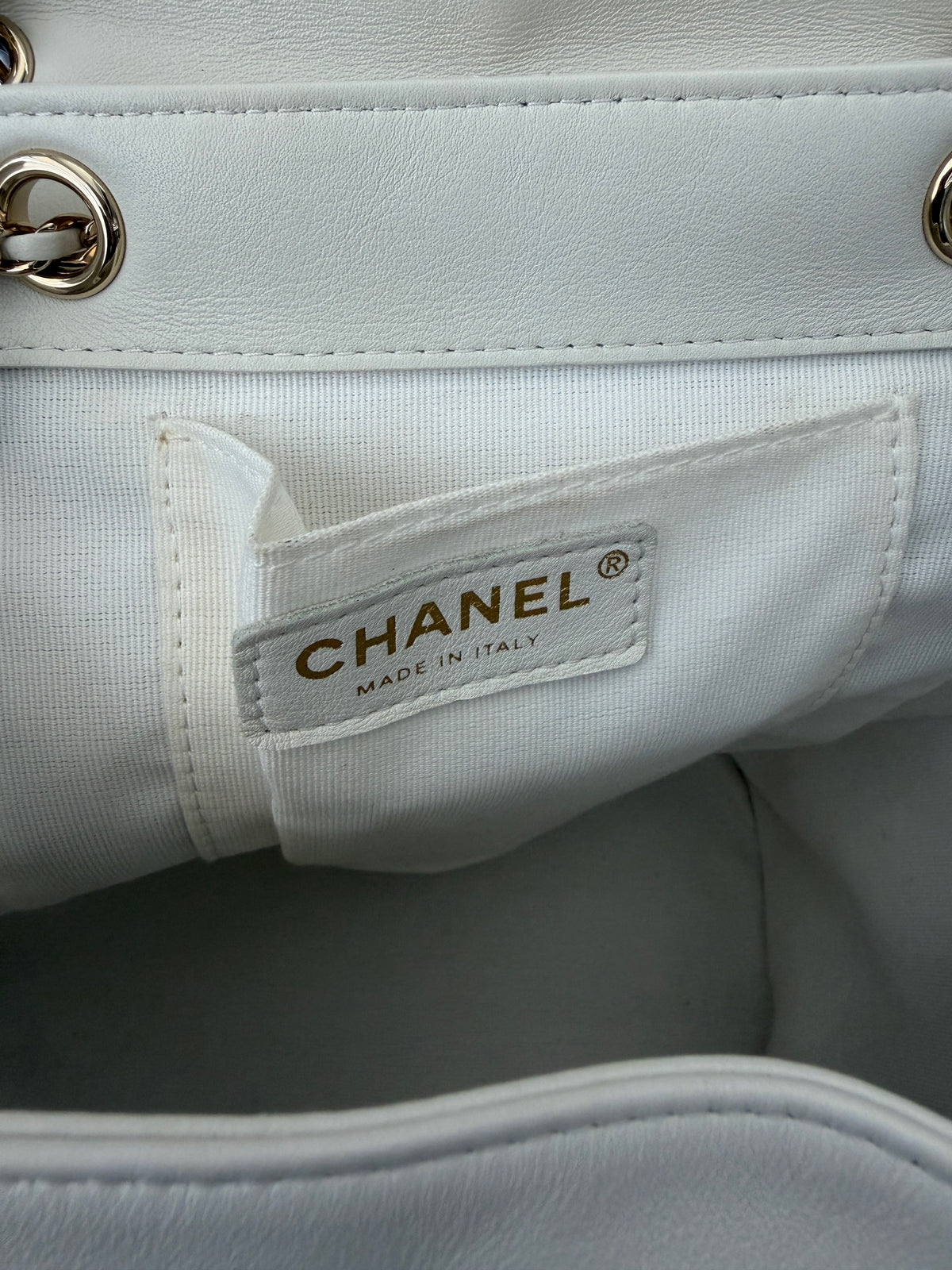 Chanel White Quilted Lambskin Small Duma Drawstring Backpack Handbag