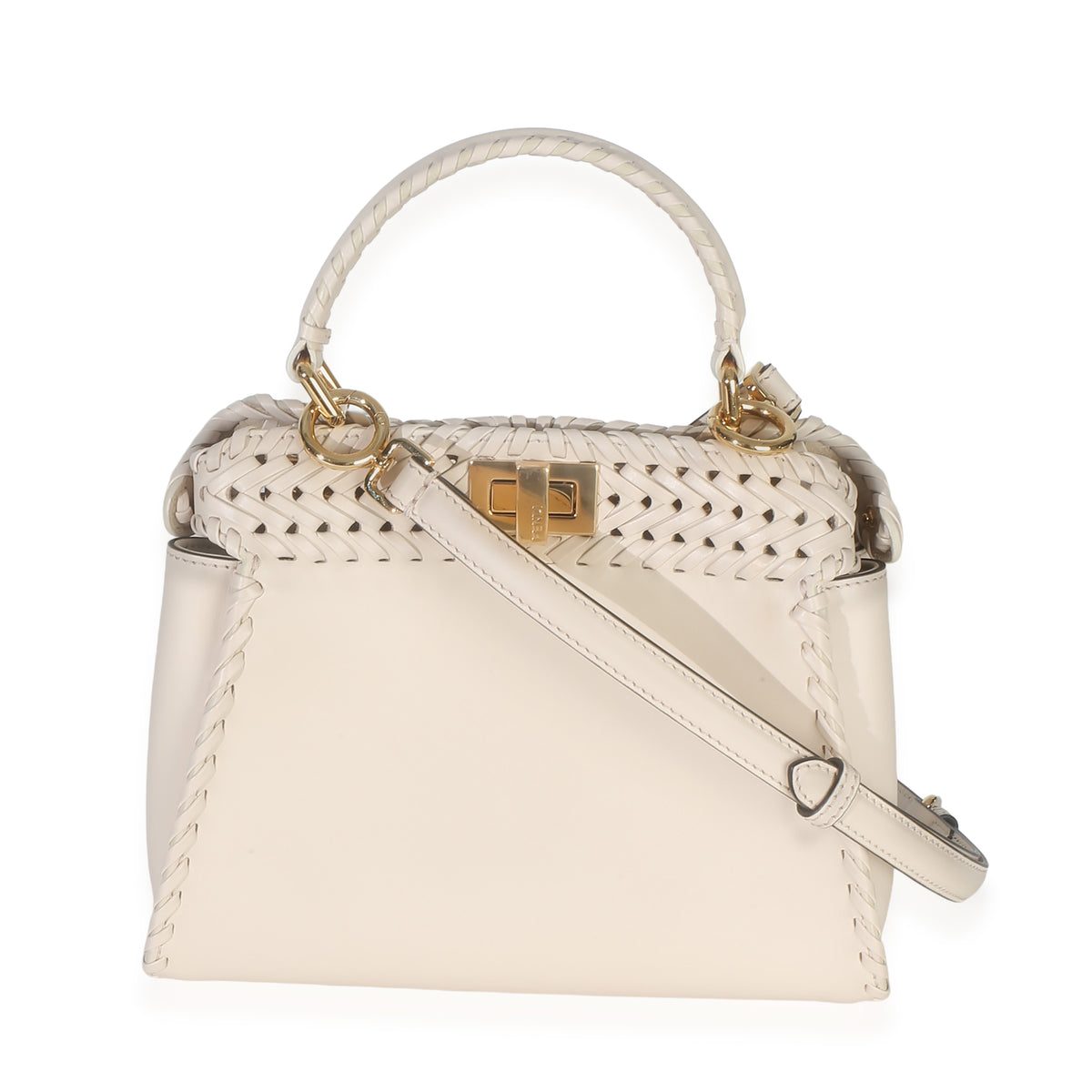 Fendi Cream Vitello King Interlace Mini Peekaboo Iconic Satchel