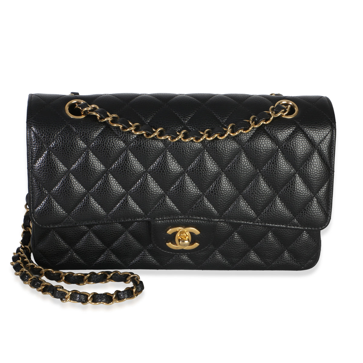 Chanel Black Quilted Caviar Medium Classic Double Flap Handbag Handbag fv