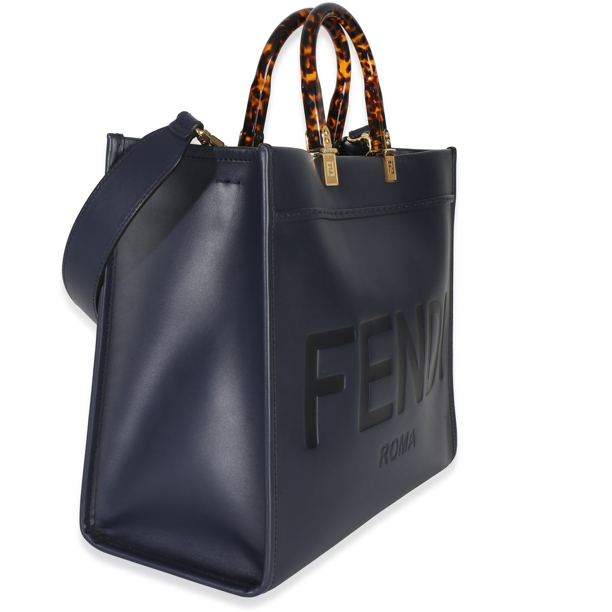 Fendi Navy Vitello King Plexiglass Embossed Medium  Sunshine Shopper Tote Handbag 3