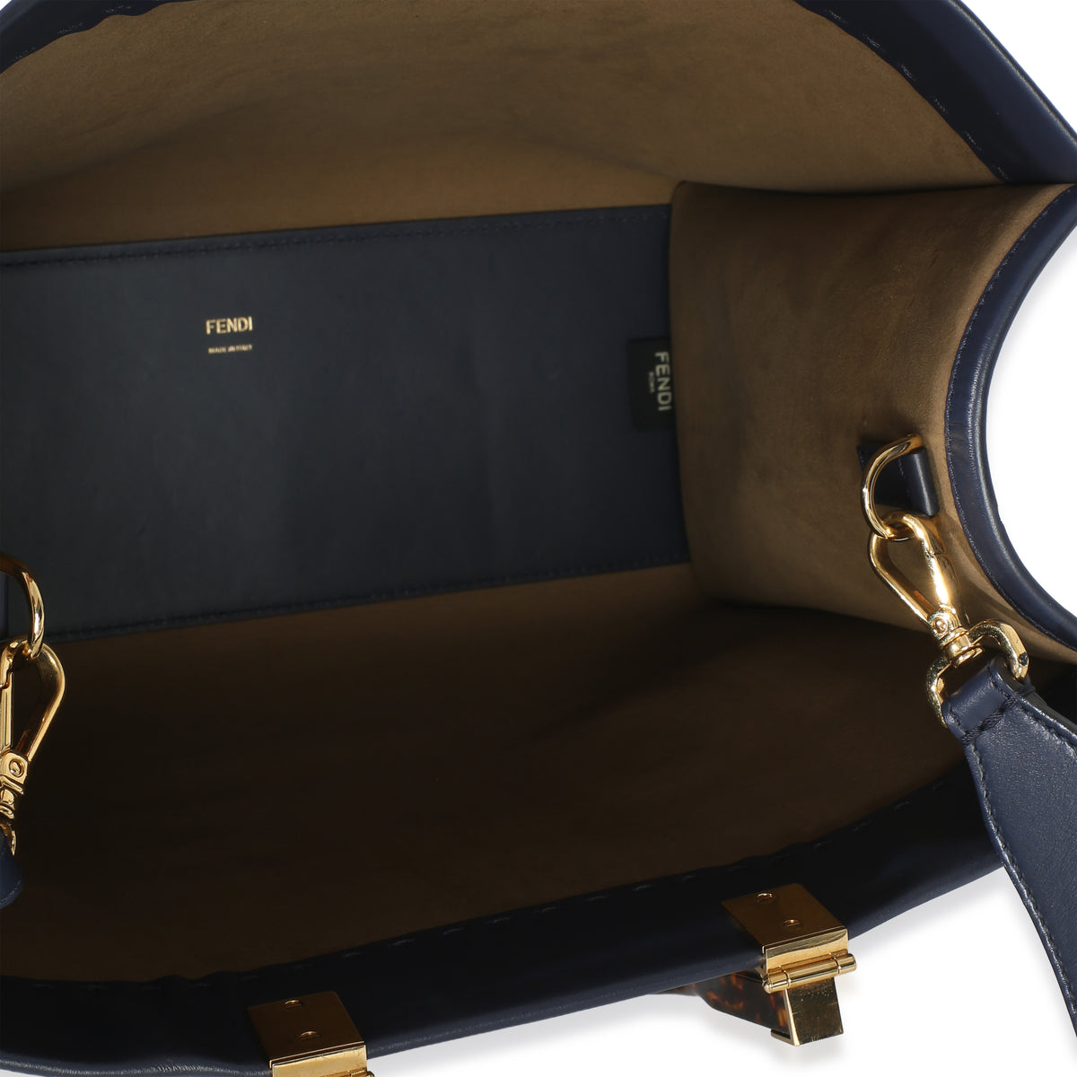 Fendi Navy Vitello King Plexiglass Embossed Medium  Sunshine Shopper Tote Handbag 9