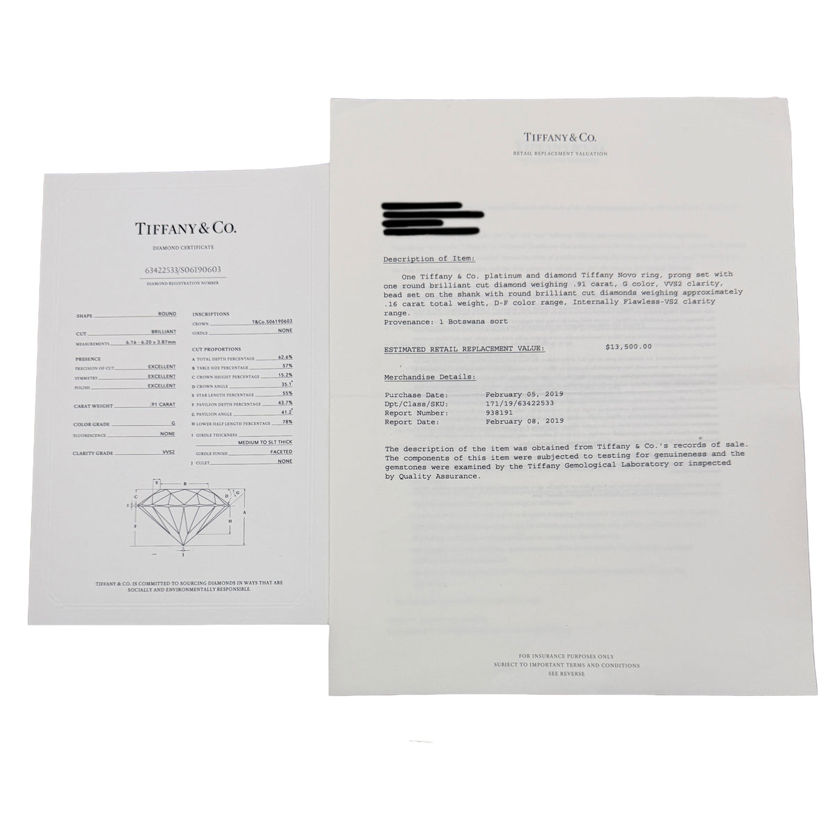 Tiffany & Co. 0.91 ct Round Brilliant Diamond Novo Engagement Ring box