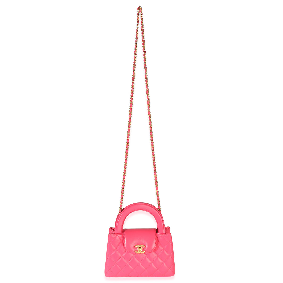 Chanel Dark Pink Shiny Aged Calfskin Quilted Nano Kelly Shopper Handbag 8