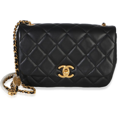 Chanel Black Quilted Lambskin Mini Pearly Chain Flap Bag Handbag fv