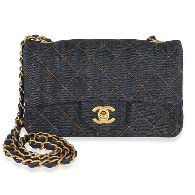 Chanel Dark Blue Quilted Denim Mini Rectangular Flap Bag Handbag fv