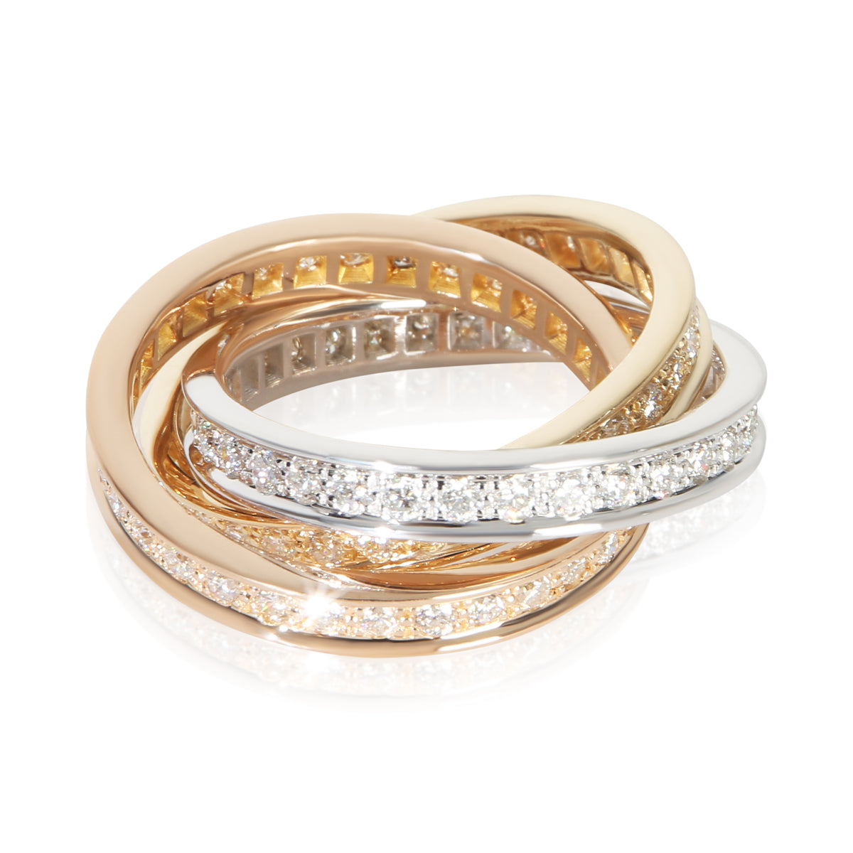 Cartier 3 Tone Gold Diamond Trinity Ring 2