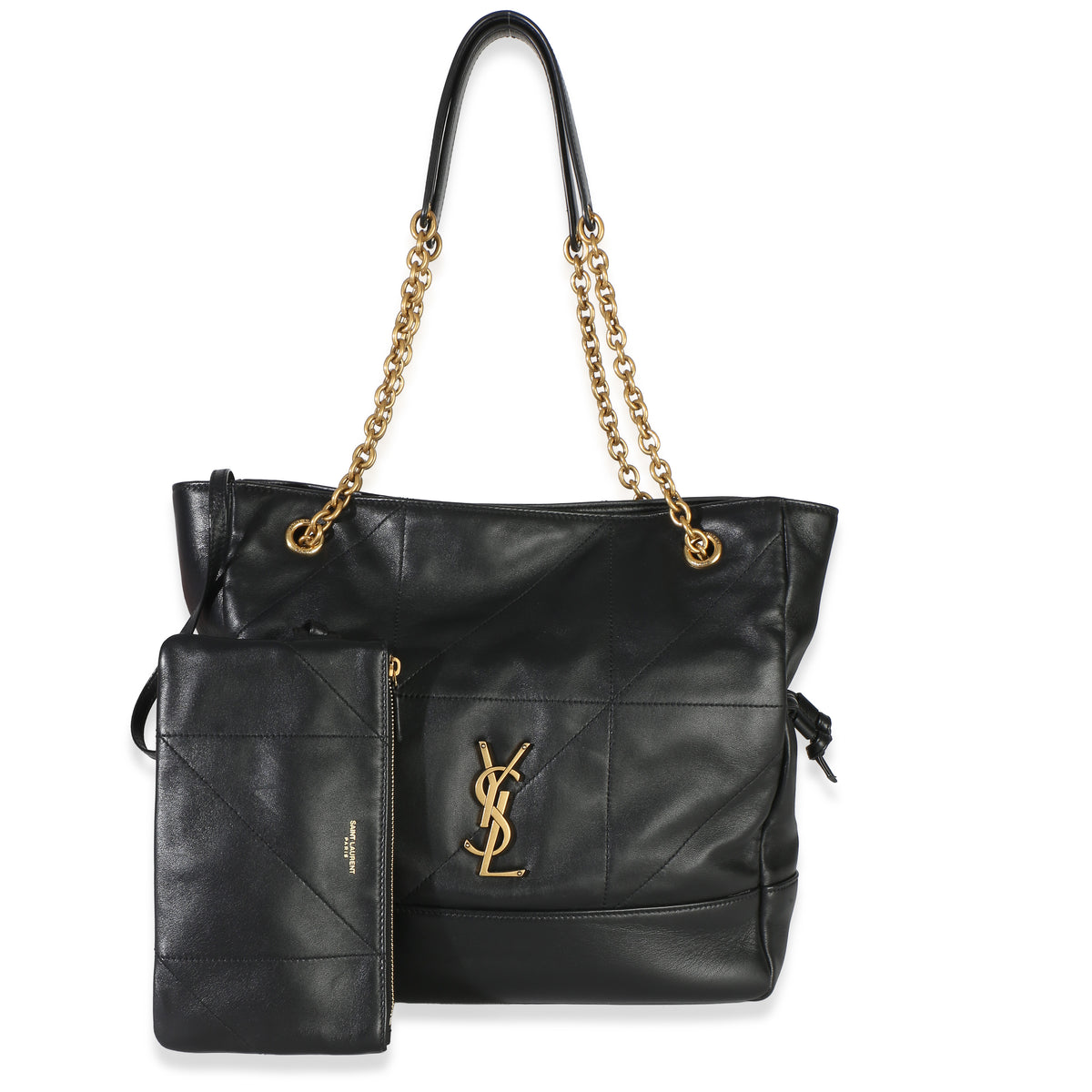 Saint Laurent Black Quilted Lambskin Jamie Small Shopping Tote Handbag fv