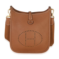 Hermès Gold Clemence Mini Evelyne 16 TPM GHW Handbag fv