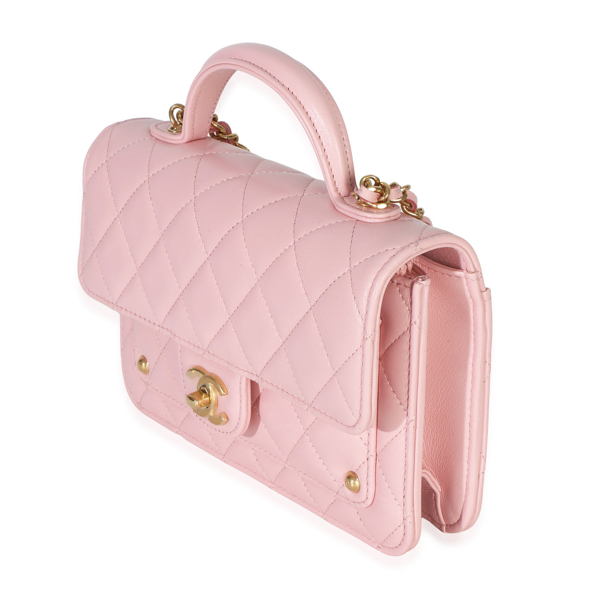 Chanel Light Pink Quilted Lambskin Preppy Satchel Wallet On Chain Handbag 2