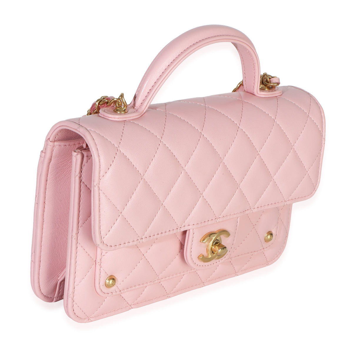 Chanel Light Pink Quilted Lambskin Preppy Satchel Wallet On Chain Handbag 3