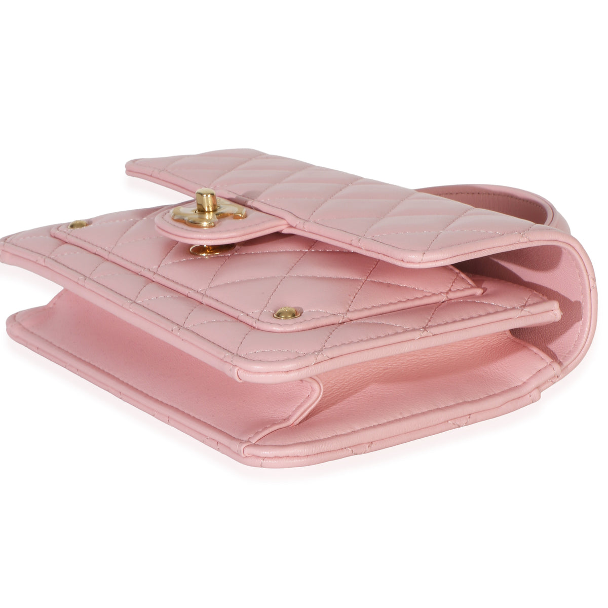 Chanel Light Pink Quilted Lambskin Preppy Satchel Wallet On Chain Handbag 4