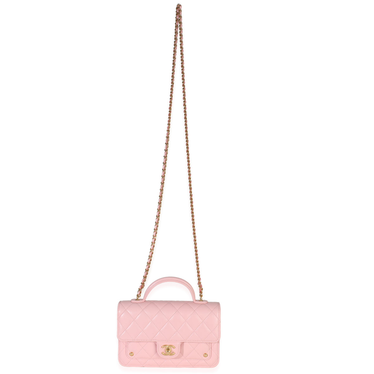 Chanel Light Pink Quilted Lambskin Preppy Satchel Wallet On Chain Handbag 6