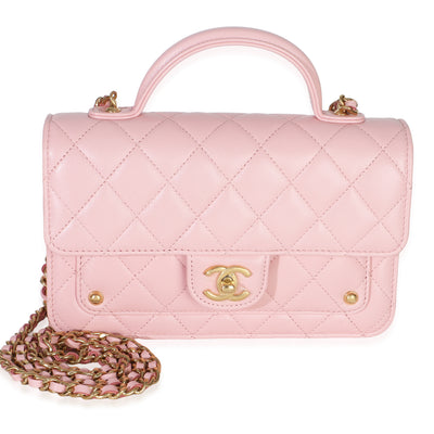 Chanel Light Pink Quilted Lambskin Preppy Satchel Wallet On Chain Handbag fv
