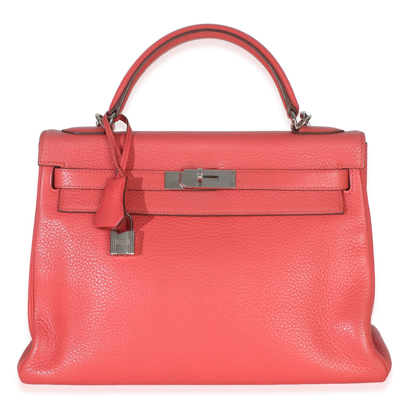 Hermès Rose Lipstick Clemence Kelly 32 PHW Handbag fv