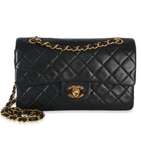 Chanel Vintage 24k Black Quilted Lambskin Small Classic Double Flap Bag Handbag fv