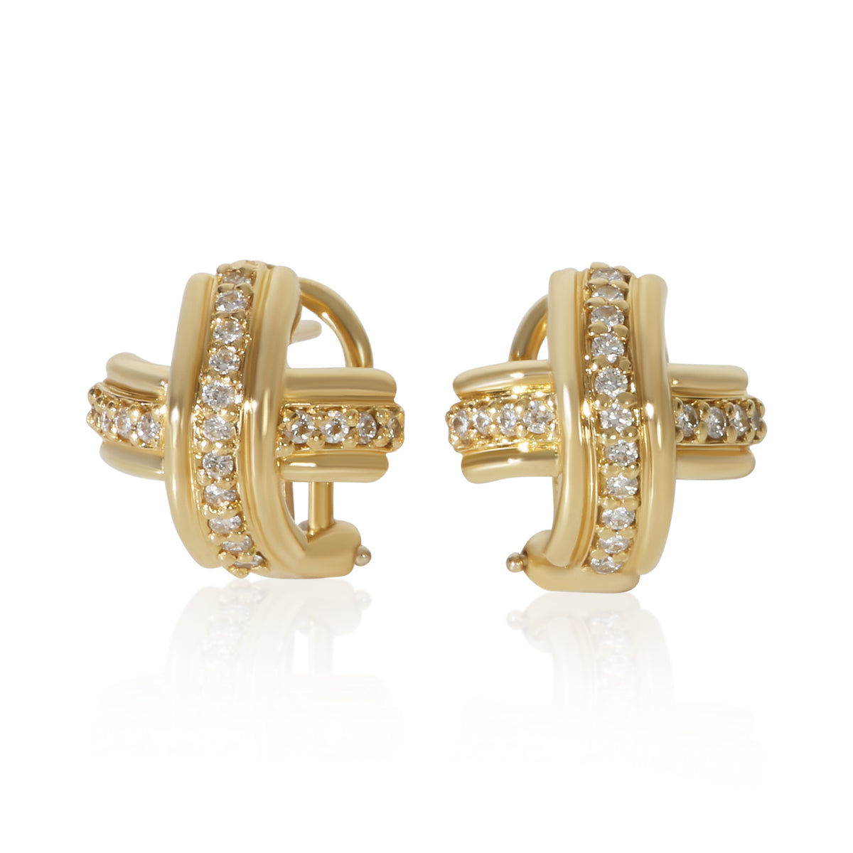 Tiffany & Co. Yellow Gold Diamond Vintage Signature X Earrings fv