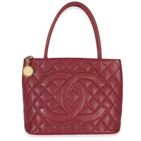 Chanel Red Quilted Caviar Medallion Tote Handbag id