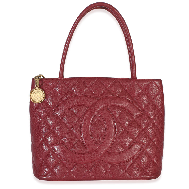 Chanel Red Quilted Caviar Medallion Tote Handbag id